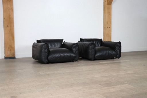 Pair of Mario Marenco Lounge Chairs in Black Leather for Arflex, 1970s