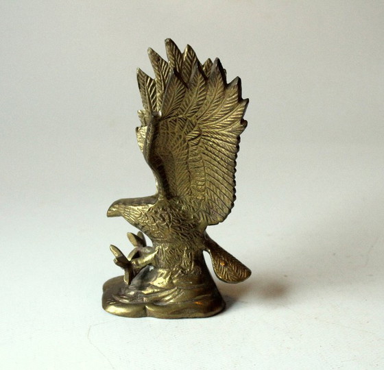 Messing Adelaar Figuur Papiergewicht Figurine, Beeldhouwkunst, Gold, Vintage (foto 6 van 7)