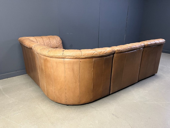 Image 1 of Divano modulare vintage in pelle marrone di Laauser, anni '60