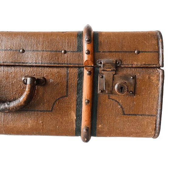 Image 1 of Antique canvas trunk with wooden bumpers, 1900s