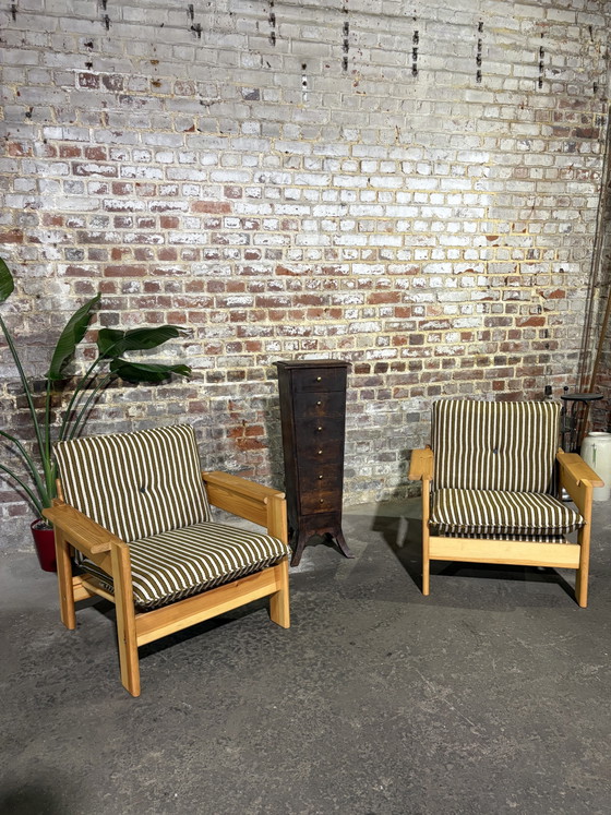 Coppia di poltrone vintage scandinave in pino – Textile, Wood (photo 10 of 11)