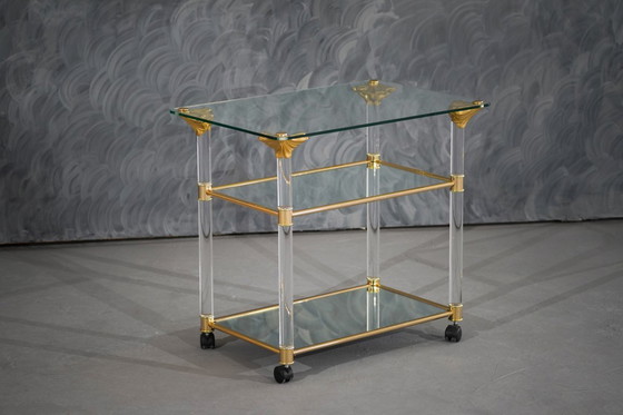 Image 1 of Carrello di servizio vintage in ottone e lucite, Francia, anni '60