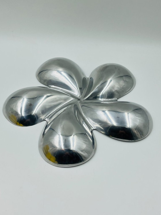 Image 1 of Vintage solid aluminum enameled flower appetizer platter, 39cm