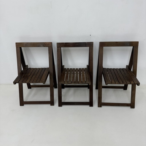 Set of 3 Aldo Jacober for Alberto Bazzani Wooden Folding Chairs, 1960’s