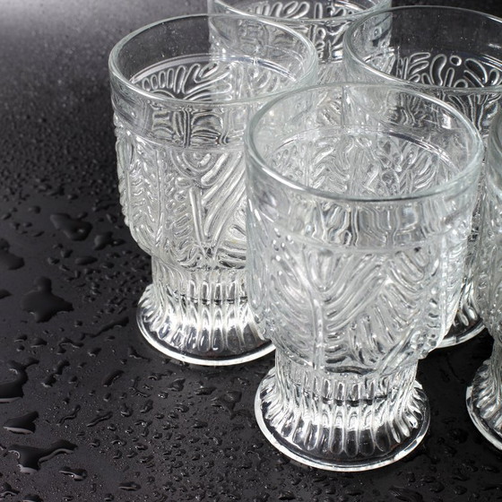 Image 1 of Set of 6 Mid-century Rare Pressed Glass Glasses / Libochovice / Czech Republic / 1981