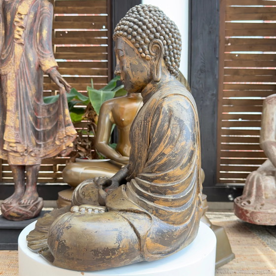 Buda japonés, c. 1900 (período Meiji o finales del siglo XIX / principios del XX), bronce con restos de (photo 6 of 11)