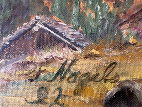 Óleo original del Matterhorn en los Alpes, firmado por F. Nagel, 1992, 40x30 cm, Zermatt, Suiza. (photo 3 of 10)