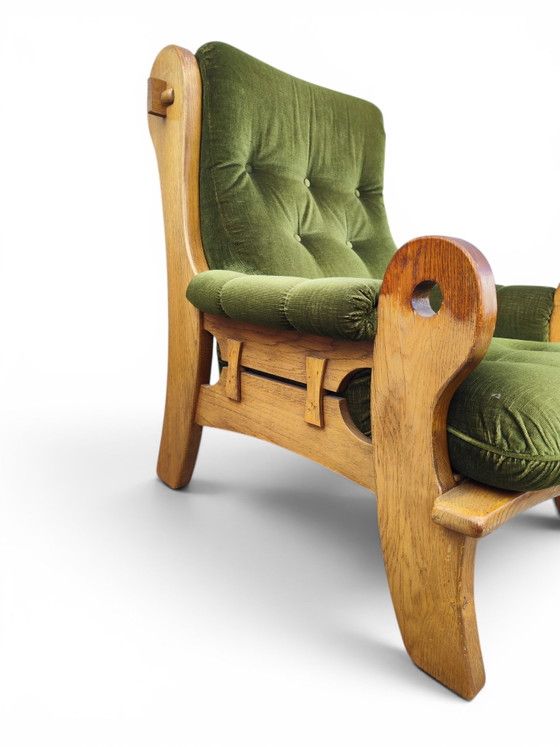 Image 1 of Pair of brutalist oak armchairs 