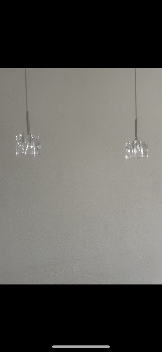 Image 1 of Silver Pendant Lamp 2x Cube Shape Crystal Glass