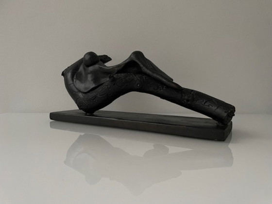 Image 1 of Expressive wooden sculpture with a reclining figure