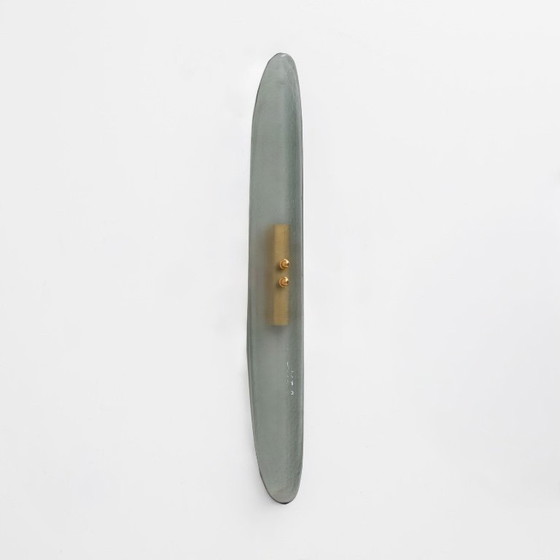 Image 1 of Coppia di applique in vetro di Murano verde acqua in stile Fontana Arte, design moderno di metà secolo.