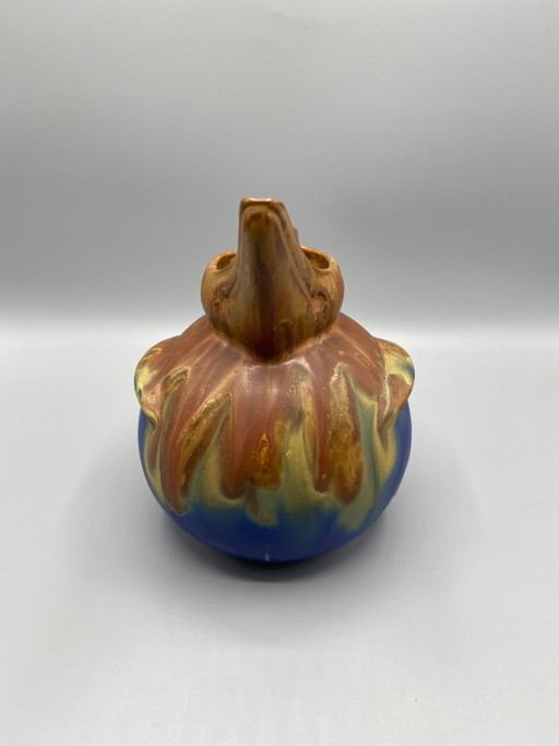 Pichet Art Zoomorphe en Grès Méténier – Gannat – Bécasse – Glaçures Flambées Bleu Cobalt – servies, Art Deco (photo 2 of 8)