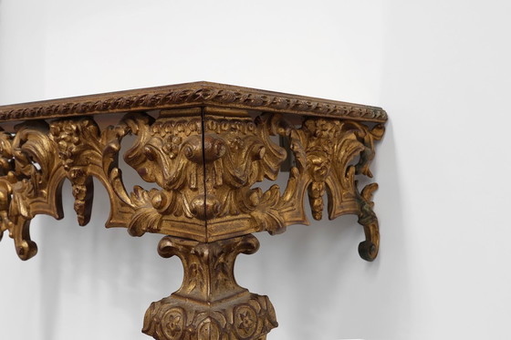 Image 1 of 20th Century Italian Baroque style gilded and carved wall console