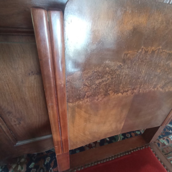Unique Set of 4 Curated Art Deco Chairs – Top Quality Bookmatch Burr Walnut – Dining chairs, Velvet, Metal (photo 8 of 9)