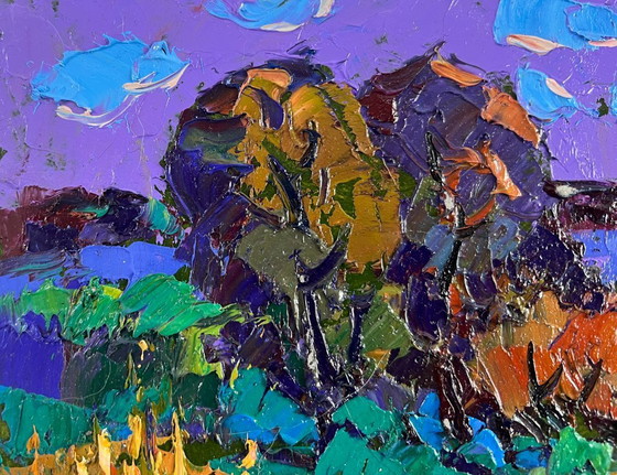 Image 1 of Original Oil Painting Summer Coastal Landscape In the evening by the river