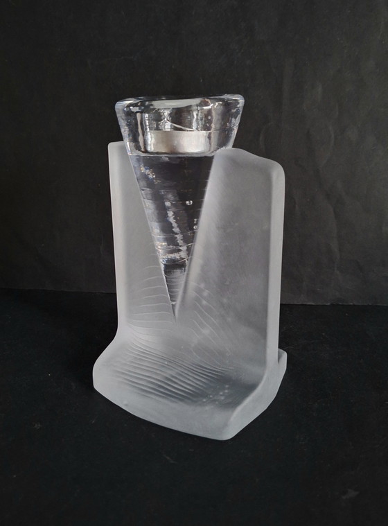 Image 1 of Kosta Boda crystal candlestick, Ice Age style. Designed by Kjell Engman in 2004.