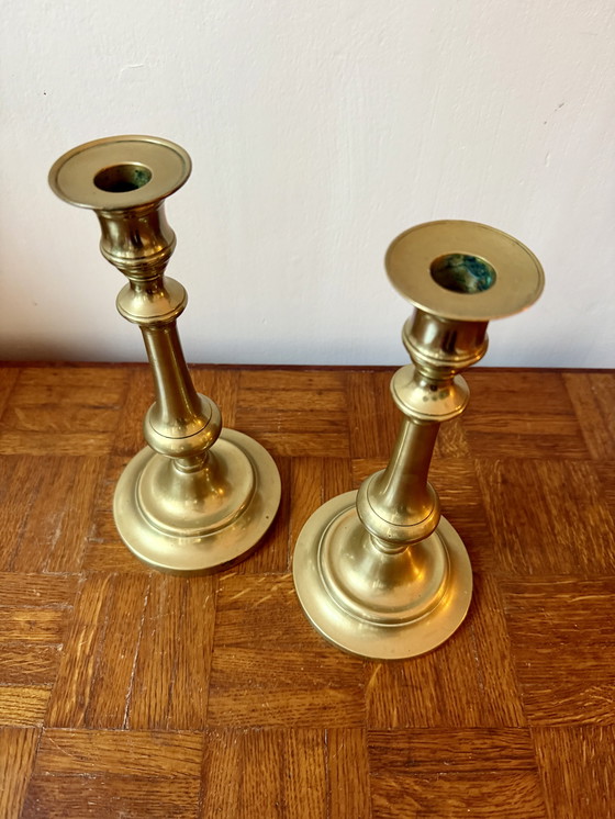 Image 1 of Coppia di candelieri in ottone dorato