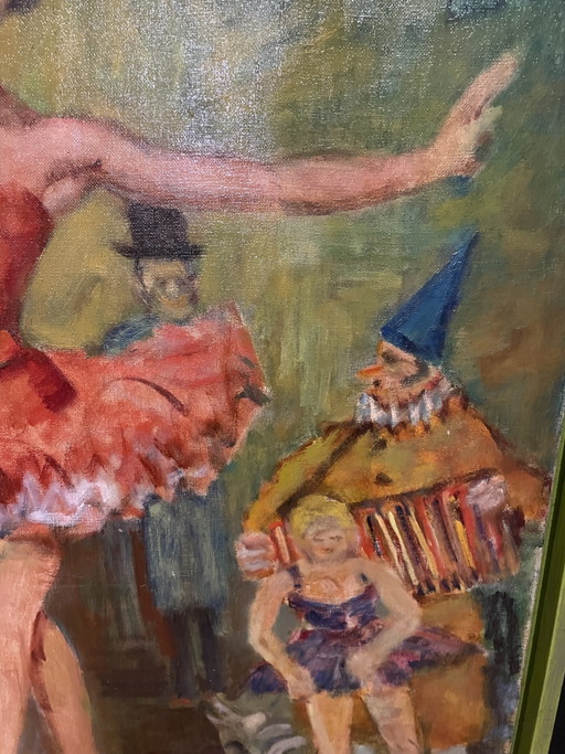 Grande Huile Sur Toile – Scène De Cirque – Attribuée À Christian Désiré Dely – Signée Et Datée 1963 (photo 2 of 7)