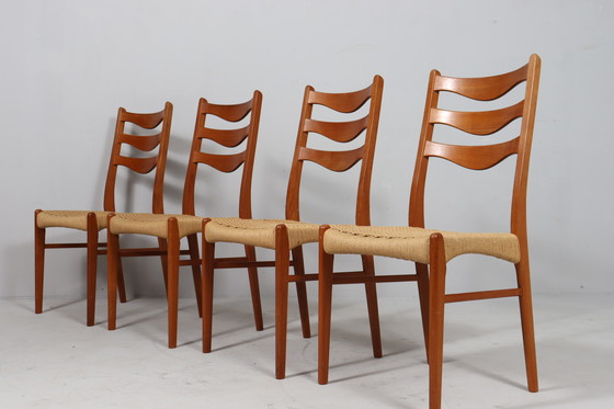 Image 1 of  Glyngøre Stolefabrik Von Arne Wahl Iversen, 4 Stühle / Esszimmerstühle, Teak, Papierkordel, Dänemark, 1960Er Jahre