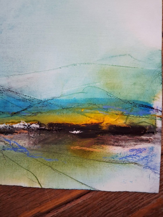 Image 1 of Primavera in collina, acquerello con pastello, dipinto con tecnica bagnato su bagnato