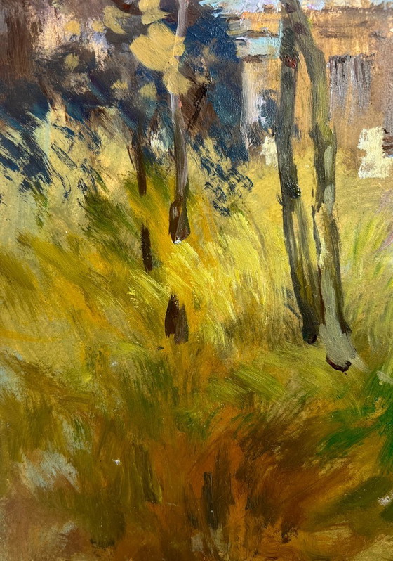 Image 1 of Original Oil Painting Autumn Village Landscape The rustle of autumn outside the window