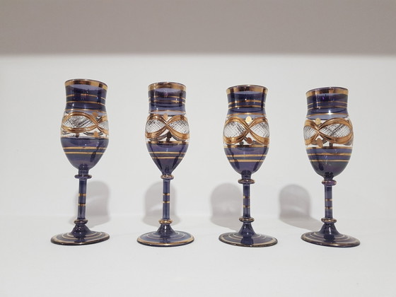 Vintage Italian Glasses, 1960s, Set of 4 – Glass & Decanter, Gold, Italian Design (photo 4 of 11)