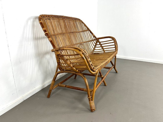 Image 1 of Banco Mid-Century de ratán y bambú de Rohé Noordwolde, años 60