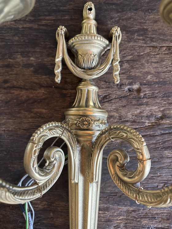 Image 1 of Set of 2 Antique Louis XVI Style Wall Lamps – Bronze/Brass