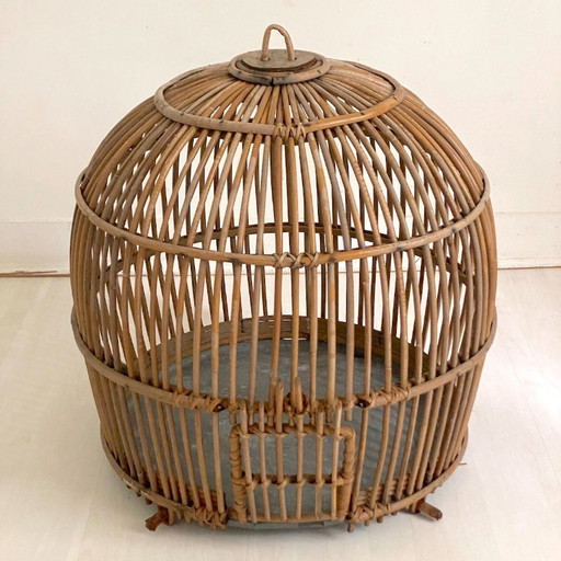 Vintage-Vogelkäfig aus Rattan aus den 1960er Jahren