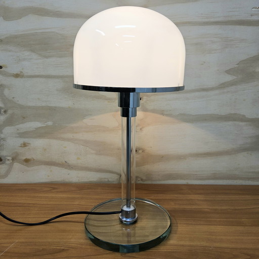 Vintage Chrome Bauhaus Wilhelm Wagenfeld Table Lamp WG24 Opaline glass (70s) design lamp
