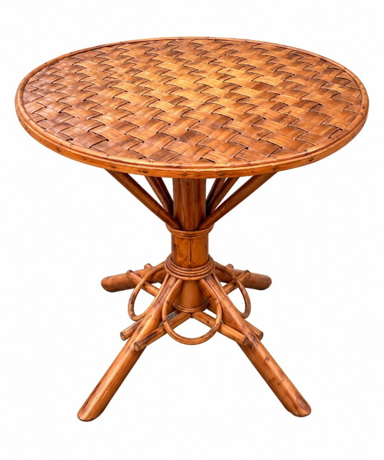Set da giardino vintage in rattan intrecciato - tavolo rotondo e 4 poltrone – Set da salotto, Bamboo, Wicker (photo 11 of 15)