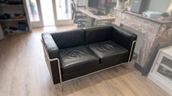 Designer sofa Marcel Olsen MO-77 with ottoman, 2 seaters, Leather, Chrome, Black (photo 3 of 5)
