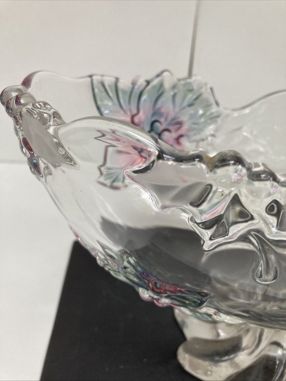 Image 1 of Vintage kristallen beker met kleurrijk bloemenpatroon uit de jaren 70