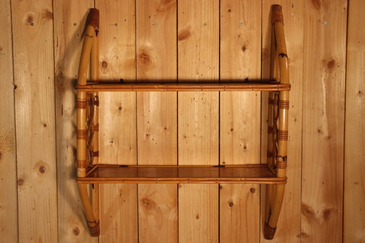 Vintage rattan wall shelf