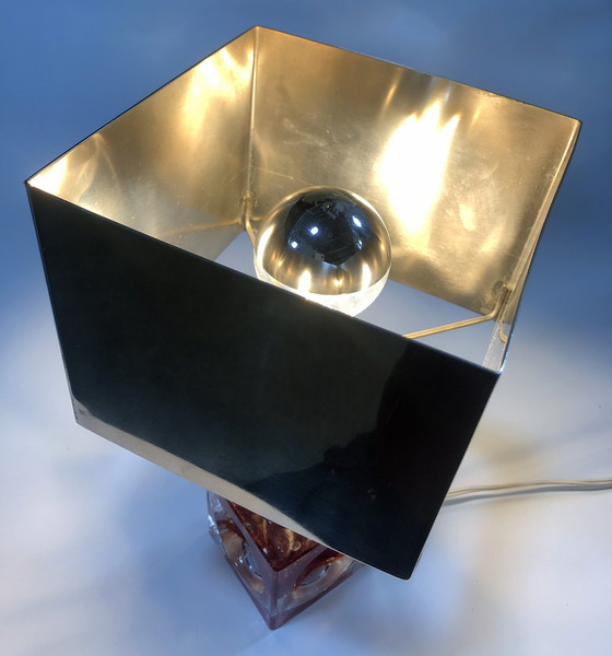 Image 1 of Table Lamp - Cube - Fractal Resin - Polished Steel - 1970