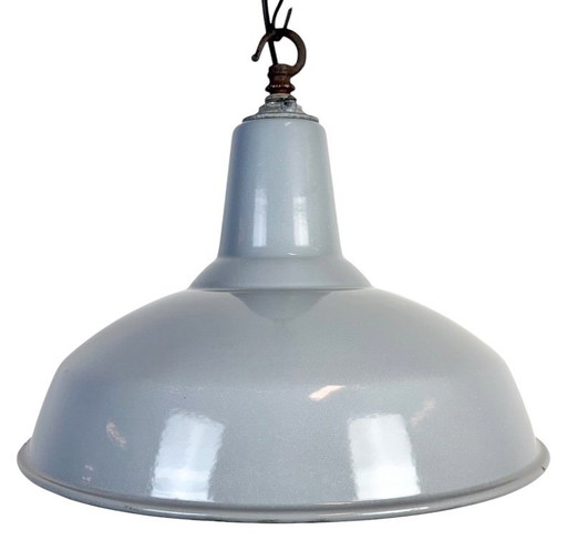 Lámpara colgante industrial británica de esmalte gris, década de 1960