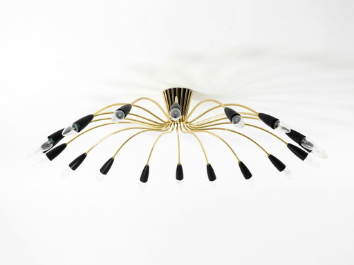 Beautiful, huge 18-arm mid-century modern brass Sputnik ceiling lamp | Ø 113 cm