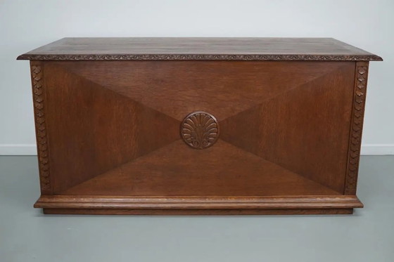 Image 1 of Antiker niederländischer Jugendstil-Schreibtisch/-Theke aus geschnitzter Eiche, frühes 20. Jahrhundert