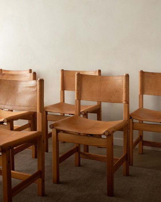 Image 1 of Vintage Kotka Dining Chairs by Tomas Jelinek for IKEA, Pine & Saddle Leather Safari Chairs, 1980s, Set of 6