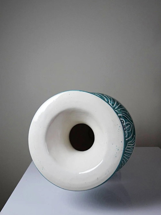 Vaso a balaustro vintage in ceramica turchese con decorazione incisa. – Vasi, Porcellana (photo 13 of 16)