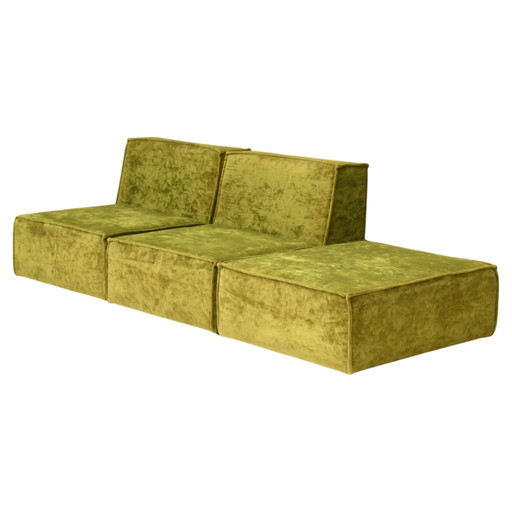 Green velvet seventies sectional sofa in the style of COR TRIO, circa 1970