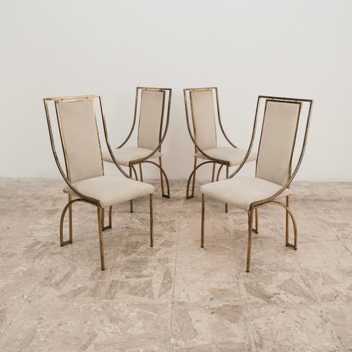 Dining Set 4 Vintage Italian Brass Dining Chairs by Zevi Design 1970's