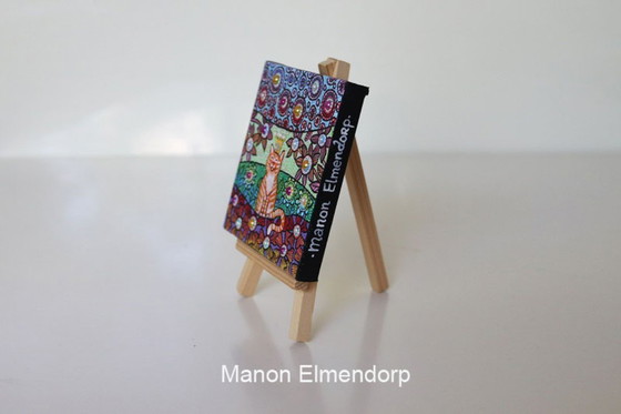 Image 1 of Piccolo dipinto unico, dipinto a mano, raffigurante un asinello e un gatto rosso.