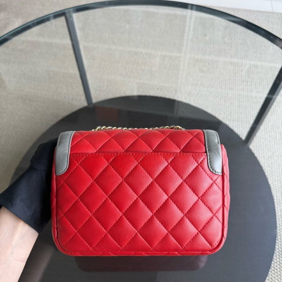 Image 1 of Chanel Seasonal Flap - Two Tone Quilted Lambskin Red Grey Golden Hardware Series 23