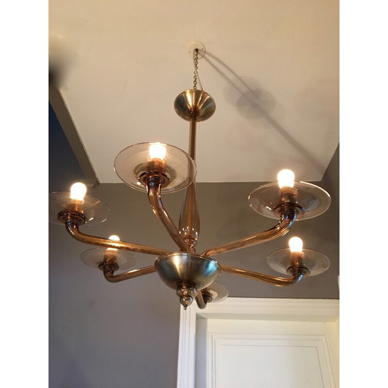 Image 1 of Vintage blown glass chandelier - 1960s