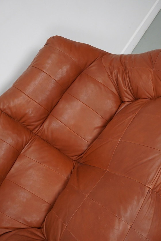 Image 1 of Divano/pouf a 2 posti in pelle patchwork vintage, nello stile di De Sede