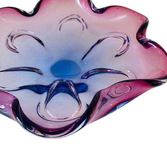 Image 1 of Vintage Sommerso XL glass bowl Josef Hospodka Chřibská Sklo blue purple 1950's