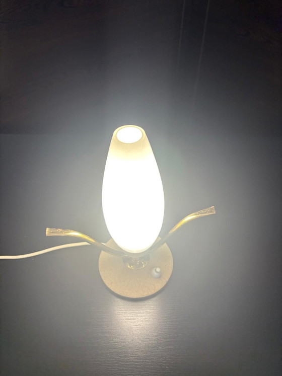 Mid-Century Italian Sputnik gold and Satinated Glass Table Lamp, 1950s, Brass, Metal, White (photo 3 of 6)