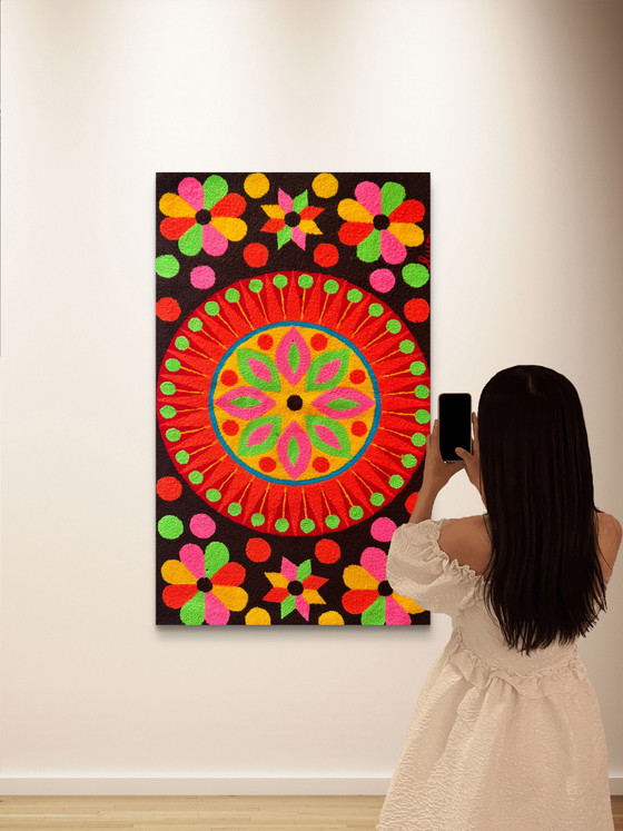 Image 1 of Arazzo da parete vintage anni '70 firmato Luis Montiel – Design floreale flower power anni '70