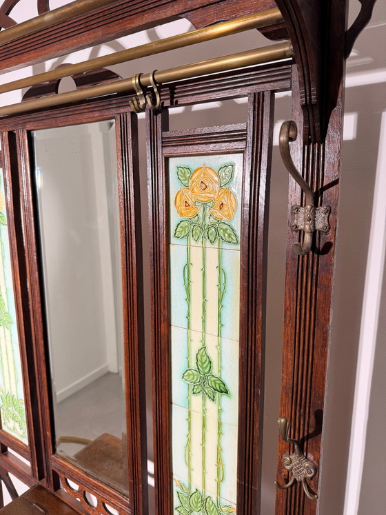 Porte-manteau Art Nouveau Ancien avec Miroir – Bancs, Glass (photo 4 of 6)